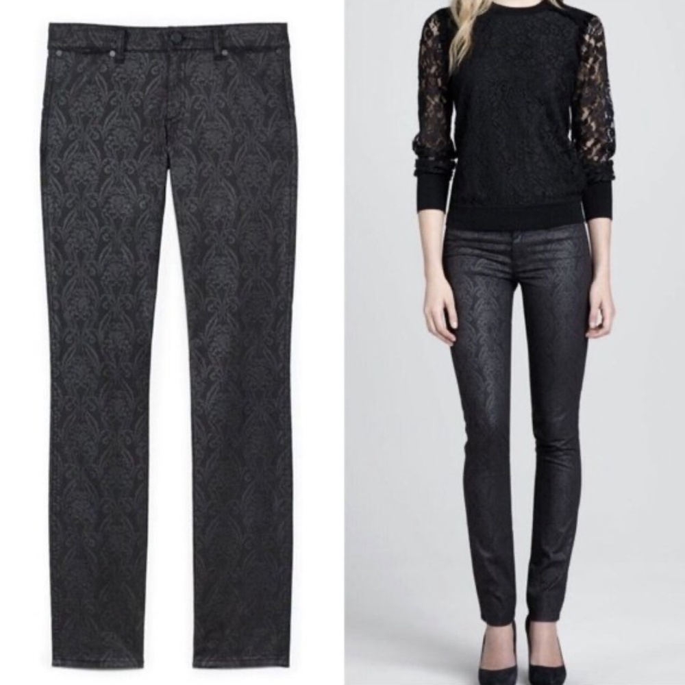 Tory Burch Black Paisley-Jacquard Skinny Pants